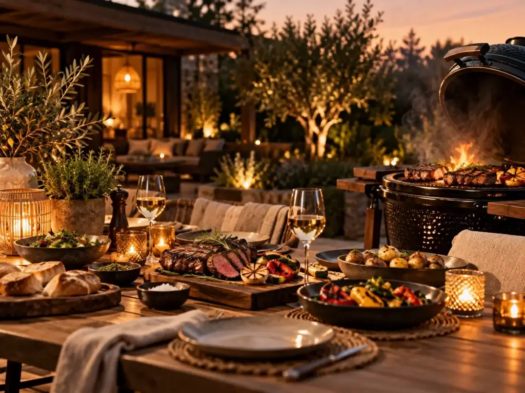 BBQ Expert buitenkoken met gegrild vlees, bijgerechten en een sfeervolle barbecue in de tuin